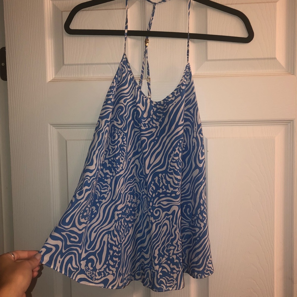 Lilly Pulitzer Blue Seahorse Print Silk Top